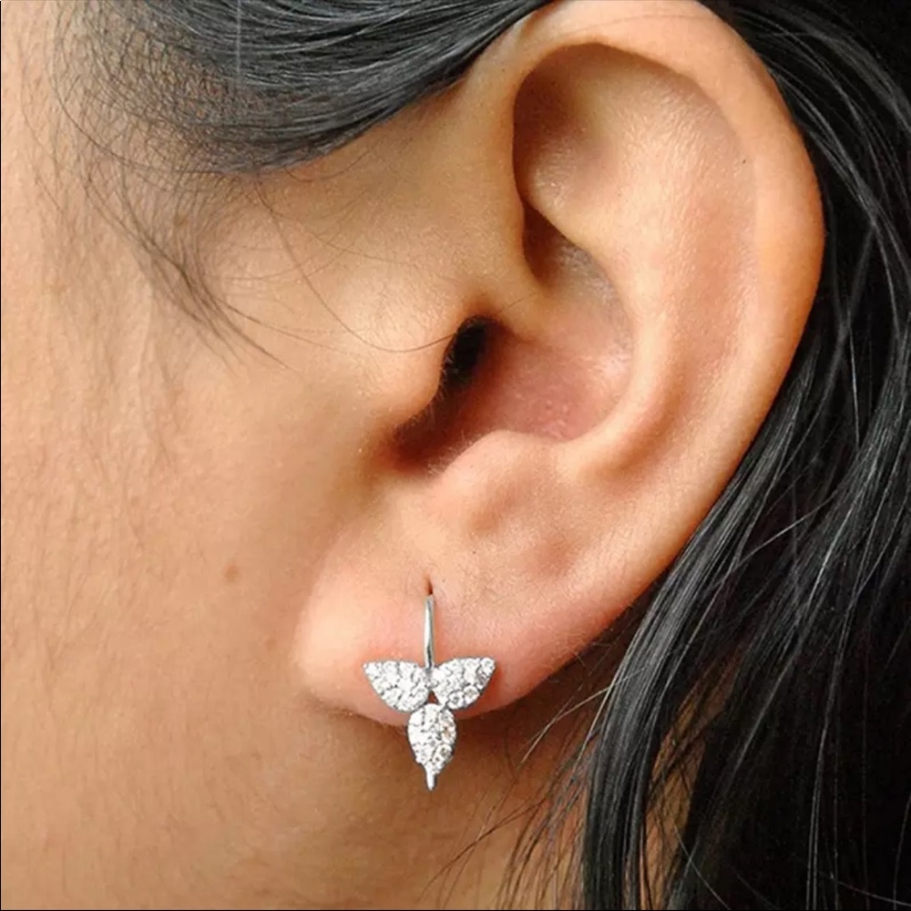 NEW Leaf Silver Dazzling Diamond Drop Earrings - Picture 3 of 4